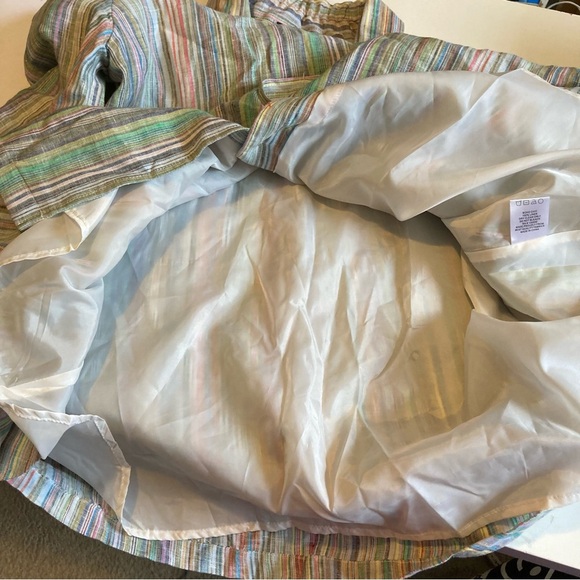 Boho Chic 100% Linen Lined Striped Multicolor Women's Jacket with 3/4 Sleeve - Picture 8 of 11